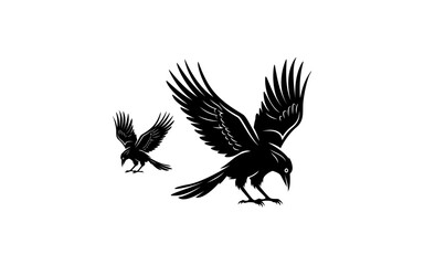 Crow on a white background logo raven template, black Silhouette