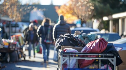 People donating items at community drive
