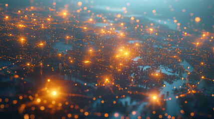 Fototapeta premium Futuristic Cityscape with Glowing Lights and Networks
