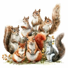 A charming illustration of playful squirrels in a natural setting.