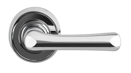 Chrome door handle with a straight, sleek design on transparent background, perfect for minimalist decor.