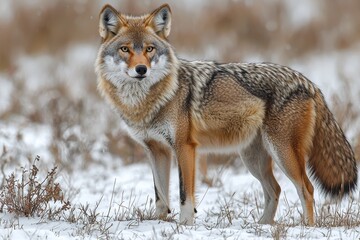 Obraz premium Coyote in snowy wilderness: majestic winter wildlife scene