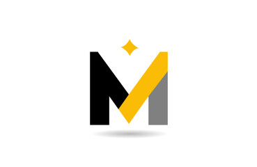 M letter alphabet logo icon design with yellow star and black colour for business and company