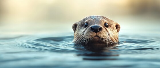 A close up of a sea otter swimming in the water