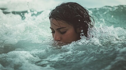 Woman Submerged in Ocean Waves