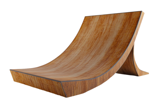 Wooden curved platform, smooth surface with transparent background, suitable for architectural and modern design visuals.