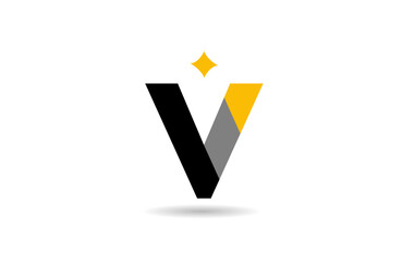 V letter alphabet logo icon design with yellow star and black colour for business and company
