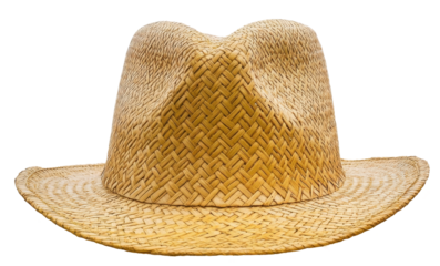 Traditional straw hat with slight brim, transparent background, suited for casual and outdoor summer wear.