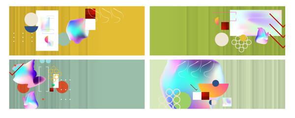 Mixed media collage Set AI-Driven Design geometric color postcards in collage style Liquid Retro Display Typography with foil of different shapes eps 10