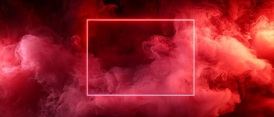 A red smoke background with a white square frame