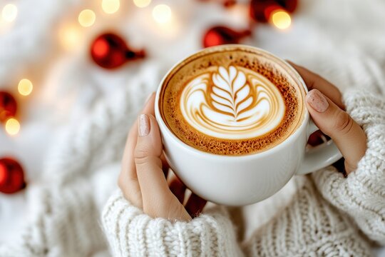Cozy winter moments with cup of latte art