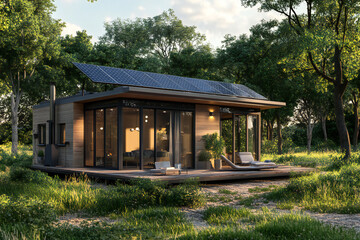 Eco-Friendly Urban Cityscape with Solar Panels, Wind Turbines, and Green Landscape Showcasing Renewable Energy and Sustainable Development