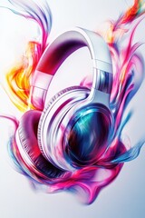 Abstract Colorful Headphones with Paint Effect	