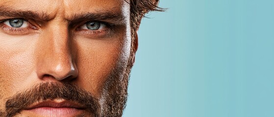 Obraz premium A close up of a man's face with blue eyes