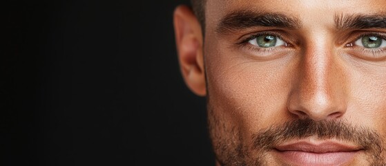 Obraz premium A close up of a man's face with green eyes