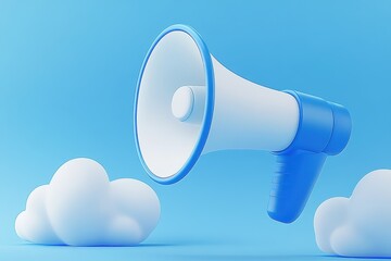 Blue Megaphone with Cloud on Background	