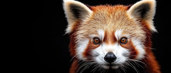 Fototapeta premium A close up of a red panda's face on a black background