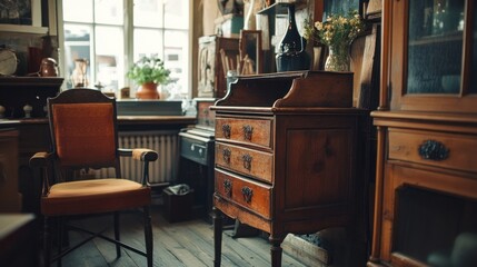 Antique Wooden Furniture in a Vintage Room