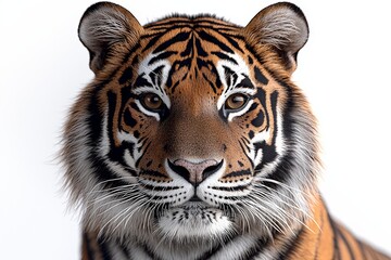 Fototapeta premium Close-up portrait of a majestic tiger with intense gaze against white background