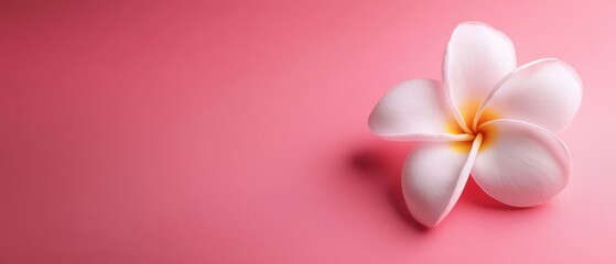 Naklejka premium A single white flower on a pink background