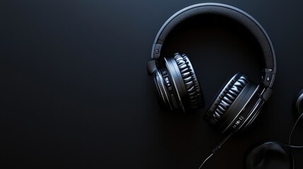 Black Headphones on Dark Background	