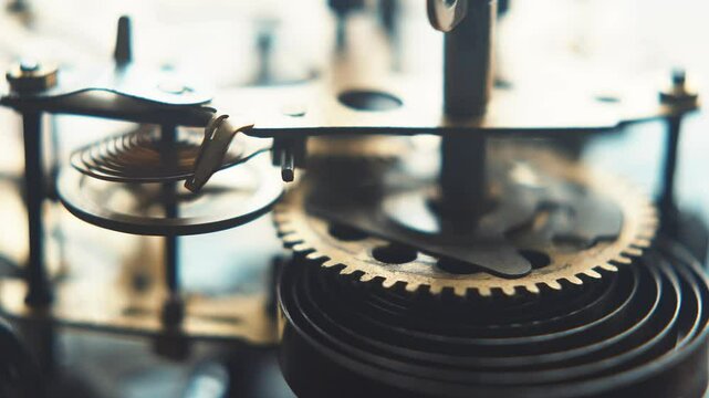 Close up of Clockwork alarm gears with ticking sound, ticking bomb mechanism
