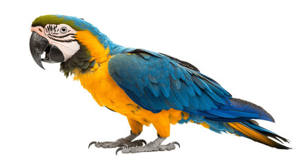Fototapeta premium Beautiful bird blue and gold macaw parrot isolated on transparent background