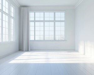 Fototapeta premium Minimalist Living Room Interior with Wooden Floor and Pastel Colours