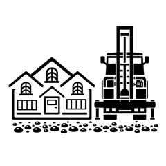 Fototapeta premium Vector illustration, logo, icon of a car and a drilling rig. The construction industry. Isolated on a white background. 