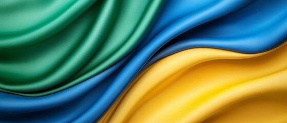 A close up of a blue, green and yellow fabric