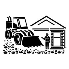 Vector icon of the tractor loader logo. Construction and special equipment, tractor.	