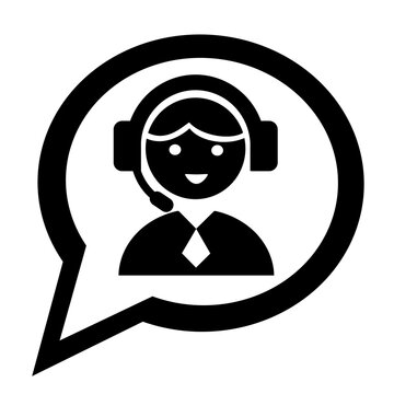 Vector illustration, logo, web icon of a man in headphones, a support service operator. Isolated on a white background.