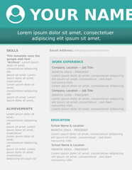 Resume Design Template 8.5 x 11 inch blue