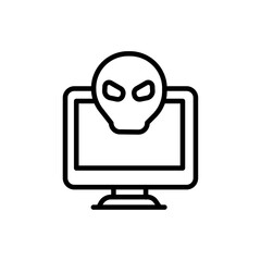 Cyber crime icon black and white vector outline sign