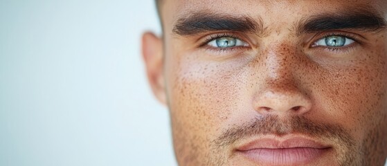 Obraz premium A close up of a man's face with freckles