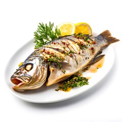 healthy sea food dish cuisine isolated on white background