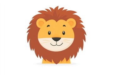 Lion Illustration: Cute Cartoon Head in Wildlife Mosaic Style on White Background