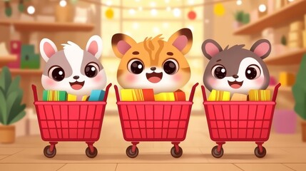 Obraz premium Adorable animals shopping at a big sale