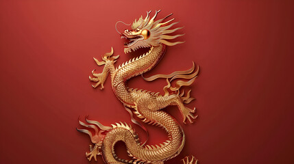 Fototapeta premium 2025 Chinese new year of the dragon banner template design with traditional golden Chinese dragon on red background