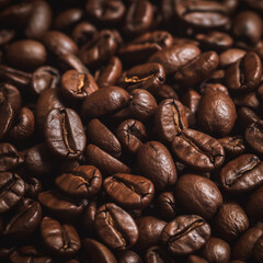 Obraz premium Detailed close-up of freshly roasted coffee beans, rich brown tones, full of texture