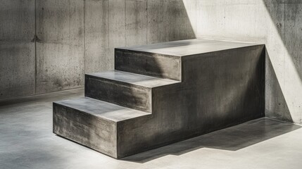 A set of four concrete stairs is illuminated by natural light, showcasing clean lines and sleek design in a modern, industrial-inspired interior