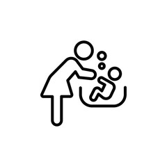 Mother washing baby in bath tub icon black and white vector outline sign