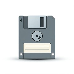 Obraz premium 3D Floppy Disk Icon with Retro Details and Light Gray Finish, Symbolizing Storage or Nostalgia, Featuring Small Metallic Label Area and Clear Indentation in the Center, on White Background