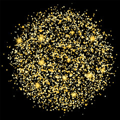 Bright shiny glitter golden circle on a black background. Vector illustration for new year or Christmas posters, banners, cards, ads, social media