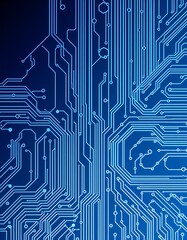 Futuristic blue circuit board texture with quantum computing and data processing concepts created with generative AI