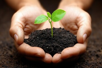 Hands Holding Young Green Plant with Soil - Concept of Growth and Care