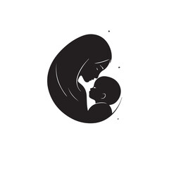 Mother with baby In cartoon, hand-drawn flat style. image for social media, websites and UI. Isolated 2D vector design in logo, icon, sketch style, simple line vector, single color. AI Generative Art.