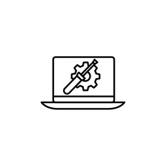 Repairing laptop icon black and white vector outline sign