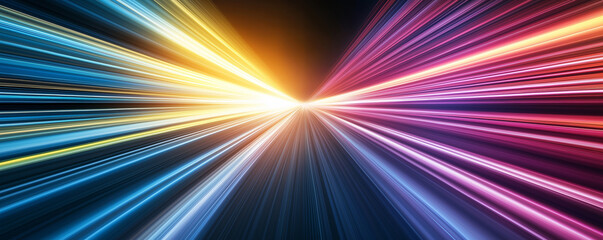 Obraz premium Abstract speed motion light trails effect with colorful lines on a dark background