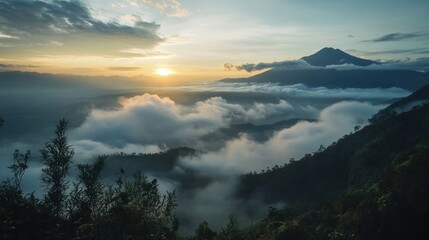 Fototapeta premium Sunrise Over Misty Mountains